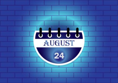 A stylized calendar page showing August 24th, highlighted against a blue brick wall background. The design is clean and modern, ideal for various applications needing a date display. clipart