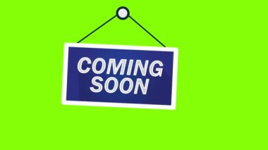Yeşil ekran arka planında yakında gelecek işareti, kroma anahtarı. Yakında Pendulu Animasyonu geliyor. 4k grafik hareketi