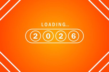 Loading bar with 2026 numbers. Flat design style. Orange background. Can be used for your design. Vector illustration clipart