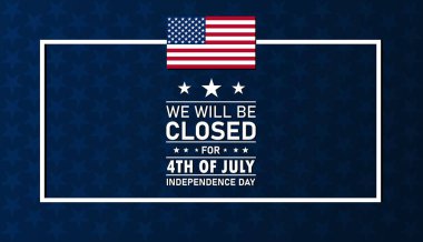 Bağımsızlık Günü, şekilleri ve tipografisi, afişi, kartı, posteri ve şablonu olan 4 Temmuz duvar kâğıdı için kapalıyız. 4 Temmuz 'da modern arka plan için kapalıyız.