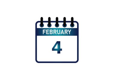 4 Şubat, Takvim simgesi ve Zaman Planlayıcısı Daily Calendar hatırlatıcısı. Vektör illüstrasyon düz stil. Ayın tarihi Pazar, Pazartesi, Salı, Çarşamba, Perşembe, Cuma, Cumartesi