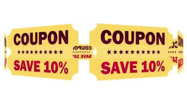 Promosyonlar için% 10 Kupon Bilet İndirim Fiş Etiketi Kaydet. 10 indirim kuponu. 4k grafik hareketi