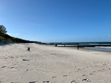 Sahili ve sahili deniz dalgalarından korumak için sıra sıra dizilmiş tahta yığınları.