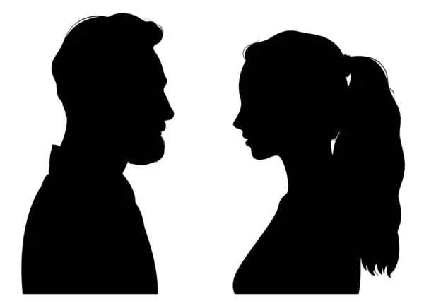 ロマンチックなイラストの二つのシルエットの若い魅力的な男と女が向かい合って目に — ストックベクタ