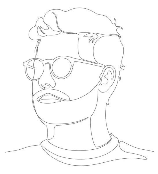 Line Art Portrait Handsome Young Bearded Man Glasses Shirt Isolated — Stock Vector