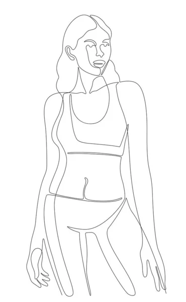 Vector Drawing One Continuous Line Beautiful Young Sportswoman Gym Suit — Stock Vector