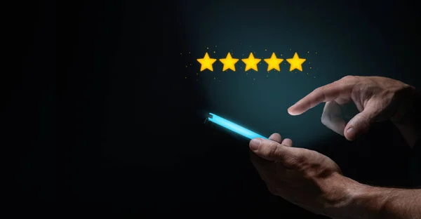 Customer Review, 5 Star Review on a smart phone