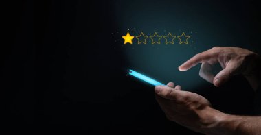 Person Giving a Bad Customer Review on a Smartphone clipart