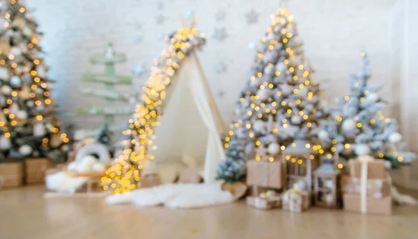 Light Christmas Tree Background Selective Focus Holiday — Stock Photo, Image