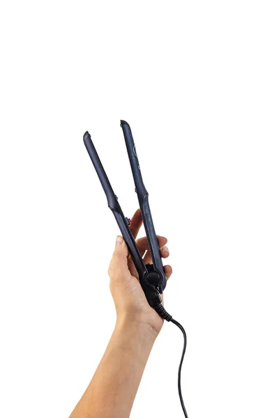 Curling Iron Woman Hands Isolate Selective Focus Isolate — Stock Photo, Image