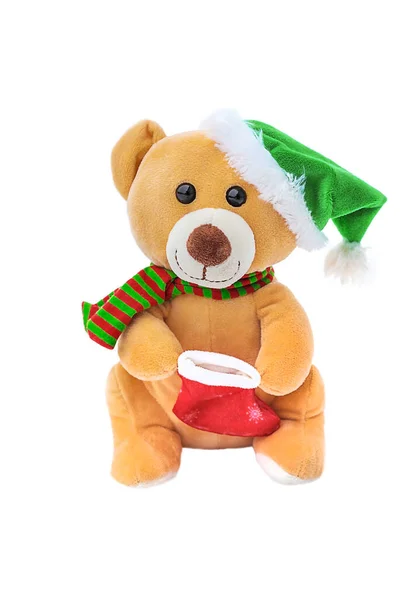 Urso Peluche Com Traje Natal Isolado Foco Seleção Férias — Fotografia de Stock