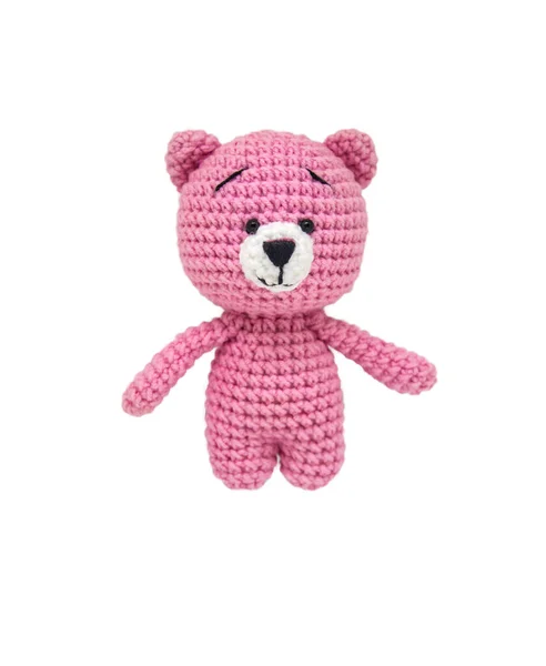 Teddy Bear Knitted Crochet Isolate White Background Selective Focus Baby — Stock Photo, Image
