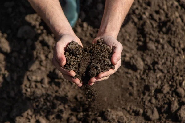 Rolnik Polu Sprawdza Glebę Wybiórcze Skupienie Przyroda — Zdjęcie stockowe