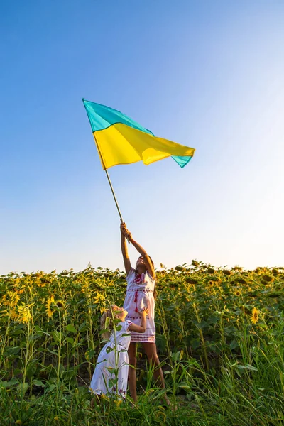 Дитина Прапором України Вибірковий Фокус Природа — стокове фото