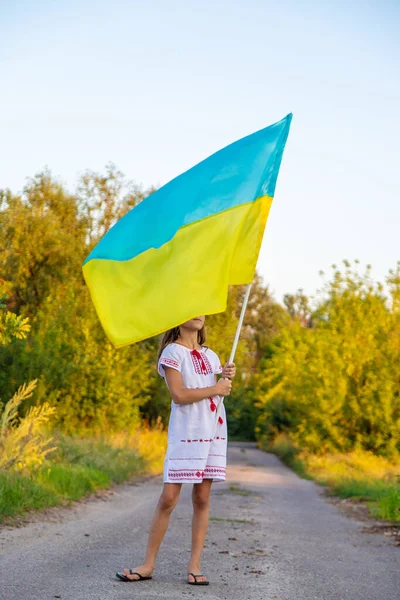 Barn Med Ukrainas Flagga Selektivt Fokus Natur — Stockfoto