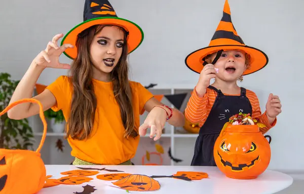 Halloween Kinder Hause Urlaub Freude Selektiver Fokus Kinder — Stockfoto