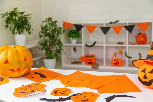 Rummet Inrett Med Halloween Semester Selektivt Fokus Lycklig — Stockfoto