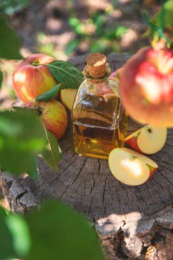 Bahçede elma sirkesi. Seçici odaklanma. Yiyecek..