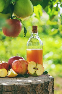 Bahçede elma sirkesi. Seçici odaklanma. Yiyecek..