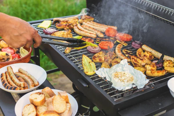 Grill Sausages Vegetables Selective Focus Food — Stock Photo, Image