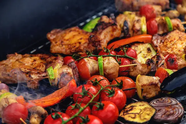 Vegetables Meat Grilled Selective Focus Food — Stock Photo, Image