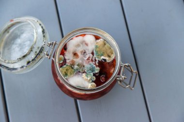 Kavanozdaki reçel küflü. Seçici odaklanma. Yiyecek..