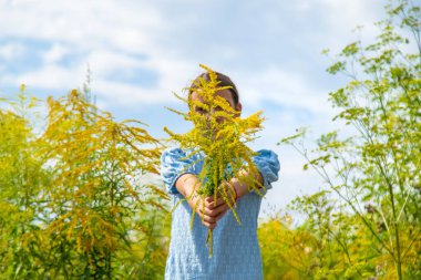 Çalı çiçeğine alerjisi olan bir çocuk. Seçici odaklanma. Çocuk.