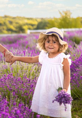 Lavanta tarlasında bir kız çocuğu. Seçici odaklanma. çocuklar.