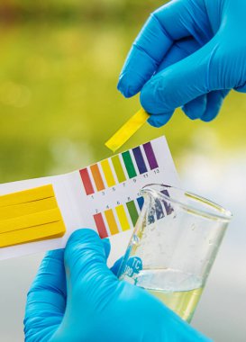 Analiz için su örneği al. Seçici odaklanma. Doğa.