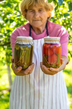 Kavanozlarda konserve yiyecekler. Seçici odaklanma. yiyecek.