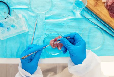 Farklı gıda ürünlerinin laboratuvar testleri. Seçici odaklanma. insanlar.