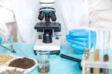 Laboratuvarda toprak testi. Seçici odaklanma. Doğa.