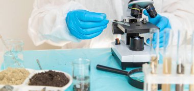 Laboratuvarda toprak testi. Seçici odaklanma. Doğa.