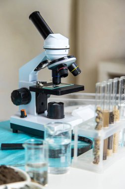 Laboratuvarda toprak testi. Seçici odaklanma. Doğa.