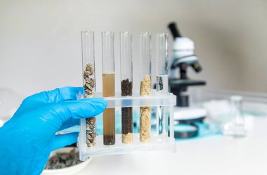 Laboratuvarda toprak testi. Seçici odaklanma. Doğa.