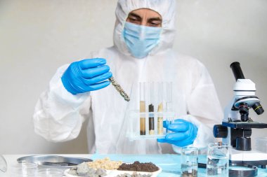 Laboratuvarda toprak testi. Seçici odaklanma. Doğa.