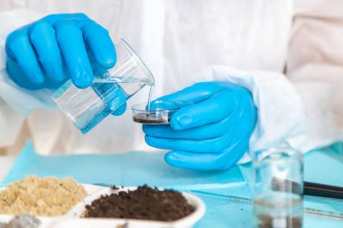 Laboratuvarda toprak testi. Seçici odaklanma. Doğa.