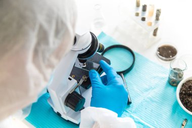 Laboratuvarda toprak testi. Seçici odaklanma. Doğa.