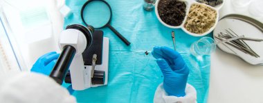 Laboratuvarda toprak testi. Seçici odaklanma. Doğa.