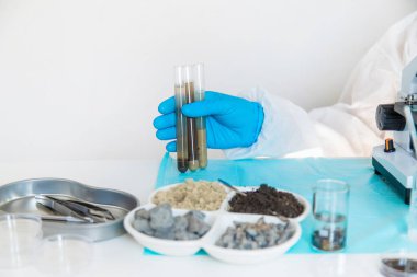 Laboratuvarda toprak testi. Seçici odaklanma. Doğa.