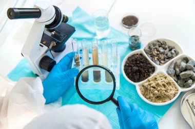 Laboratuvarda toprak testi. Seçici odaklanma. Doğa.