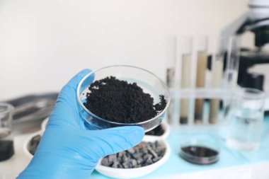 Laboratuvarda toprak testi. Seçici odaklanma. Doğa.