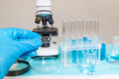 Laboratuvarda su araştırması. Seçici odaklanma. aqua.