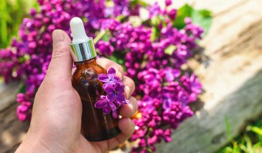 Leylak çiçeği özü ve diyet takviyeleri. Seçici odaklanma. Doğa. kapsüller,