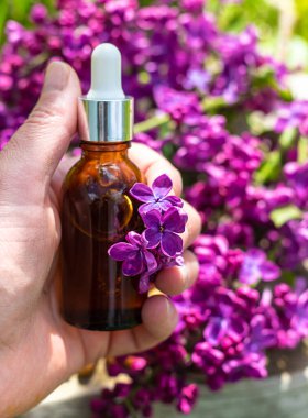 Leylak çiçeği özü ve diyet takviyeleri. Seçici odaklanma. Doğa. kapsüller,