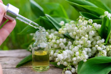 Vadi Zambağı bir şişede özütüyor. Seçici odaklanma. Doğa.