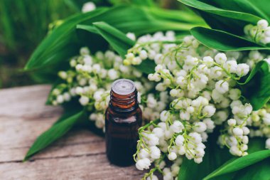 Vadi Zambağı bir şişede özütüyor. Seçici odaklanma. Doğa.