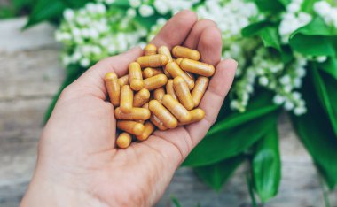 Vadi zambağı ve çiçek takviyesi. Seçici odaklanma. Doğa.