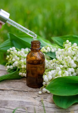 Vadi Zambağı bir şişede özütüyor. Seçici odaklanma. Doğa.