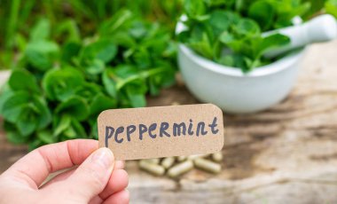 Nane özü, temel yağ ve takviyeler. Seçici odaklanma. Doğa.